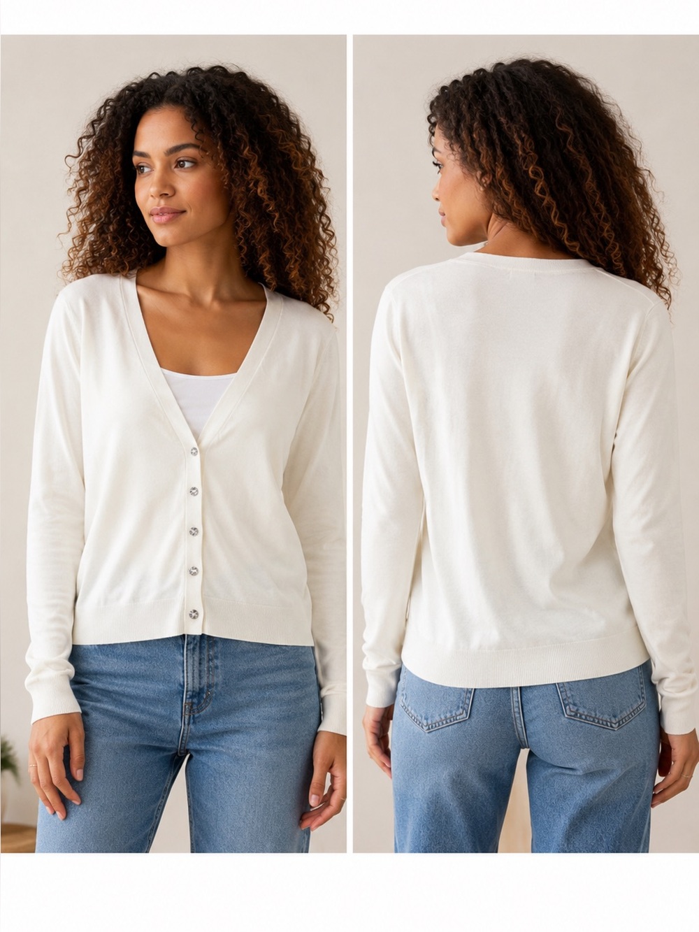 Express Cream Cardigan Sweater with Crystal Button Front Size Large